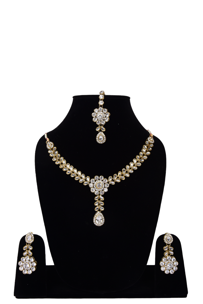 Namokriti Traditional Kundan Necklace Set for Women – Elegant Gold Plated Jewelry with Clear White  Stones